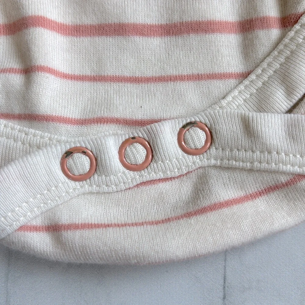 Sapling Organic Striped Cotton Bodysuit in “Peach”